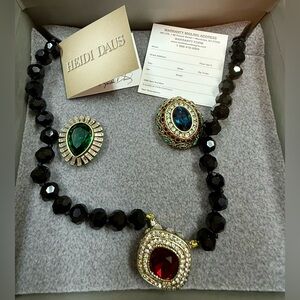 Heidi Daus “Enchante” Beaded Crystal Magnetic Necklace 3 Pendants
